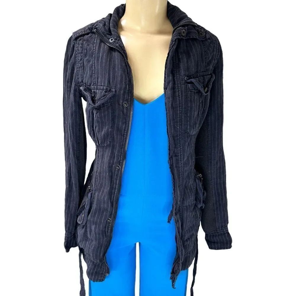Free People Linen jersey lined Utility belted zip up Jacket XS
